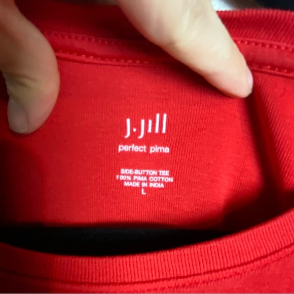J Jill Size Large Perfect Pima Side Button Tee Red Long Sleeve Cotton Casual - Picture 3 of 5